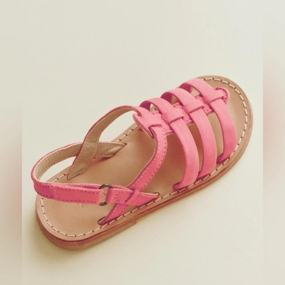 Zara| Kids Leather Pink Woven Sandals with Straps- Size 11 EU 28